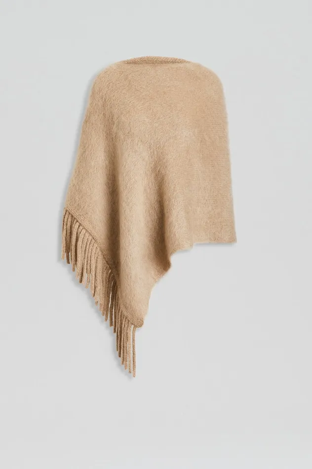 Knitwear Women Scanlan Theodore BRUSHED FRINGED CAPE NOUGAT