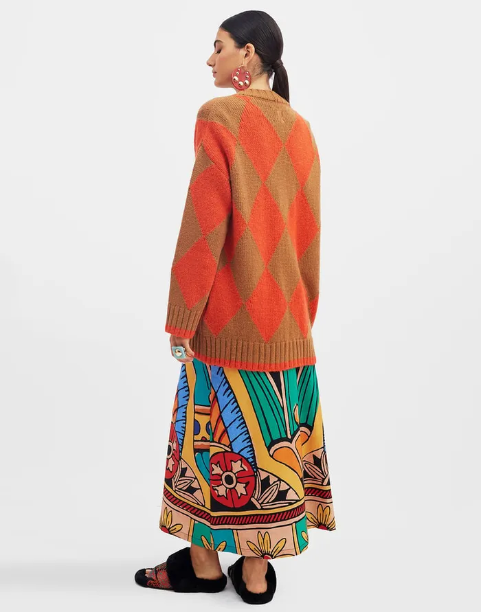 La Doublej Argyle Cardigan Camel and Orange In Wool Women Knitwear
