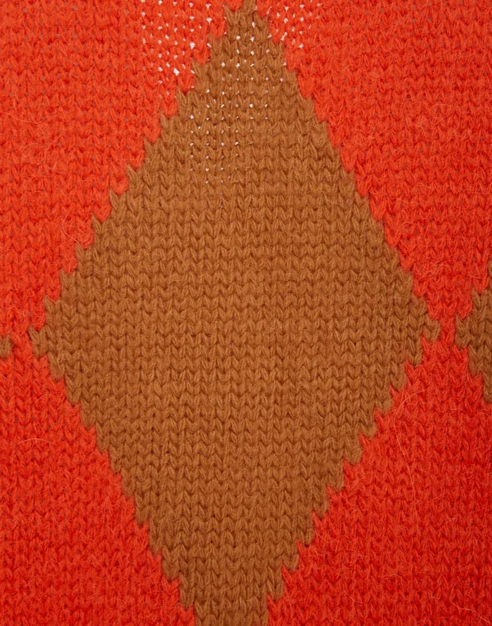 La Doublej Argyle Cardigan Camel and Orange In Wool Women Knitwear