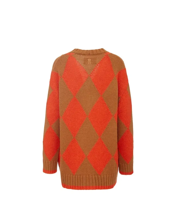 La Doublej Argyle Cardigan Camel and Orange In Wool Women Knitwear