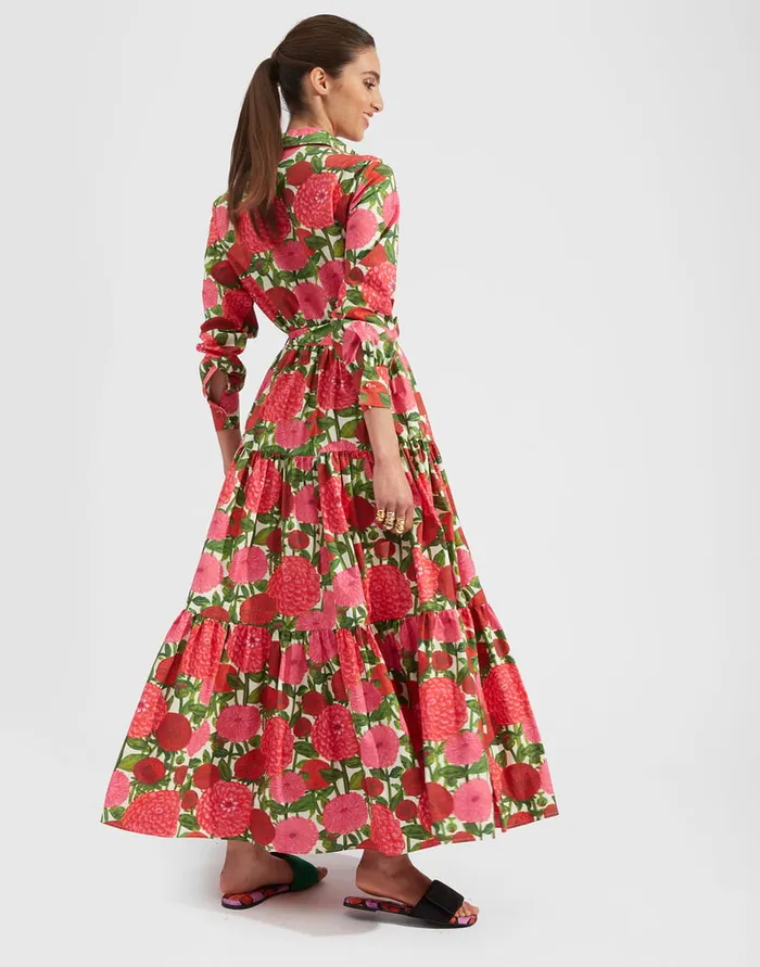 La Doublej Bellini Dress Pink Dahlias In Popeline Cotton Women Dresses