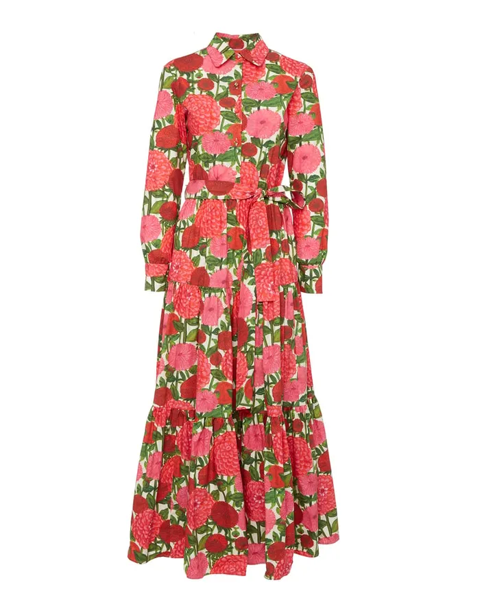 La Doublej Bellini Dress Pink Dahlias In Popeline Cotton Women Dresses