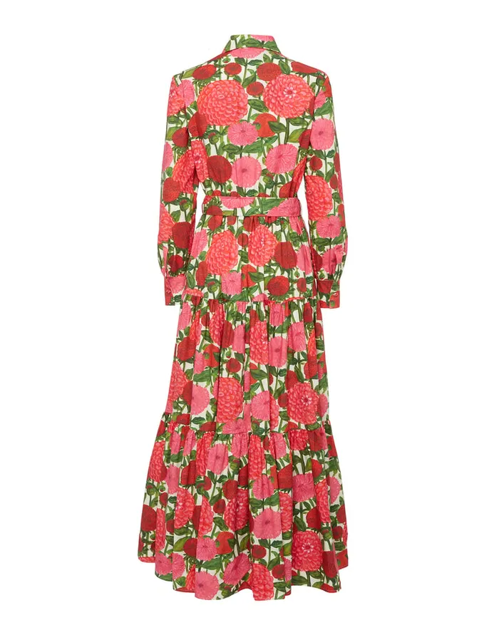 La Doublej Bellini Dress Pink Dahlias In Popeline Cotton Women Dresses