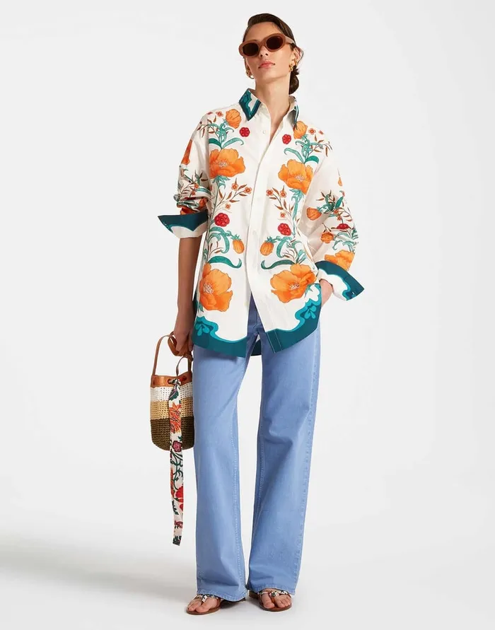 La Doublej Better Than Your Boyfriend039s Shirt Morpheus Place Orange In Summer Poplin Women Shirts and Tops