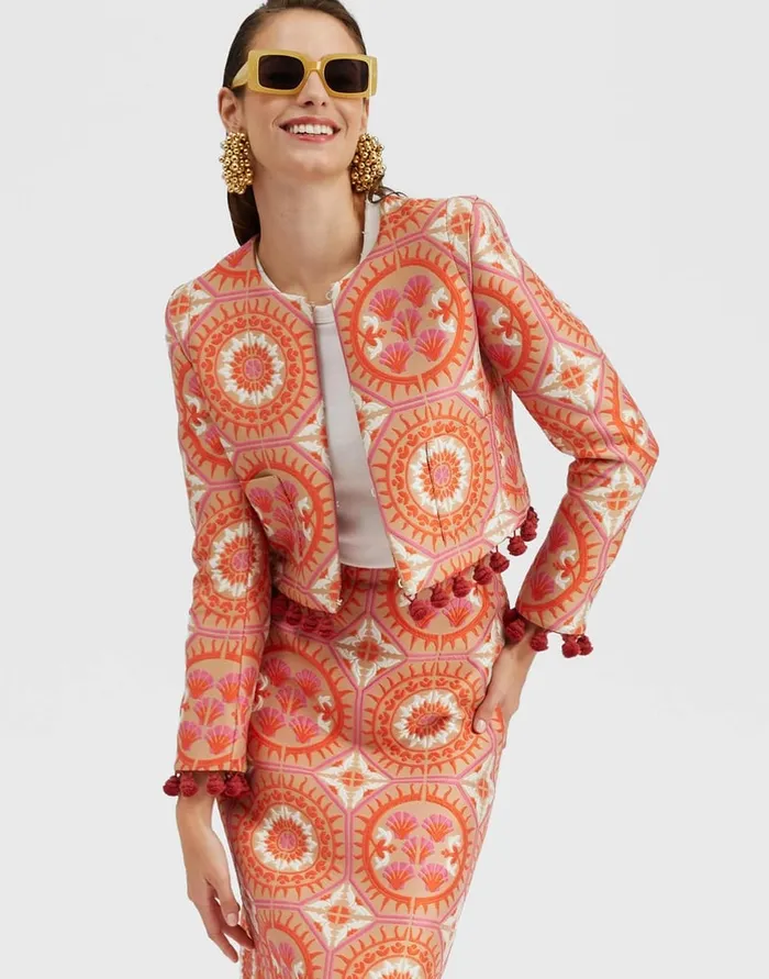 La Doublej Bijoux Jacket Sun Orange In Jacquard With Tassels Women Party Dressing