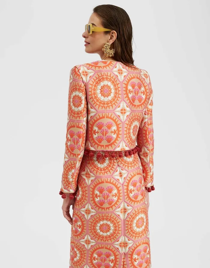 La Doublej Bijoux Jacket Sun Orange In Jacquard With Tassels Women Party Dressing