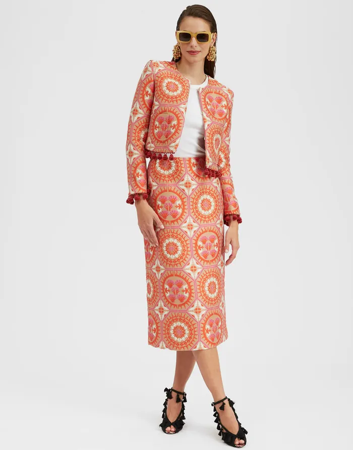 La Doublej Bijoux Jacket Sun Orange In Jacquard With Tassels Women Party Dressing