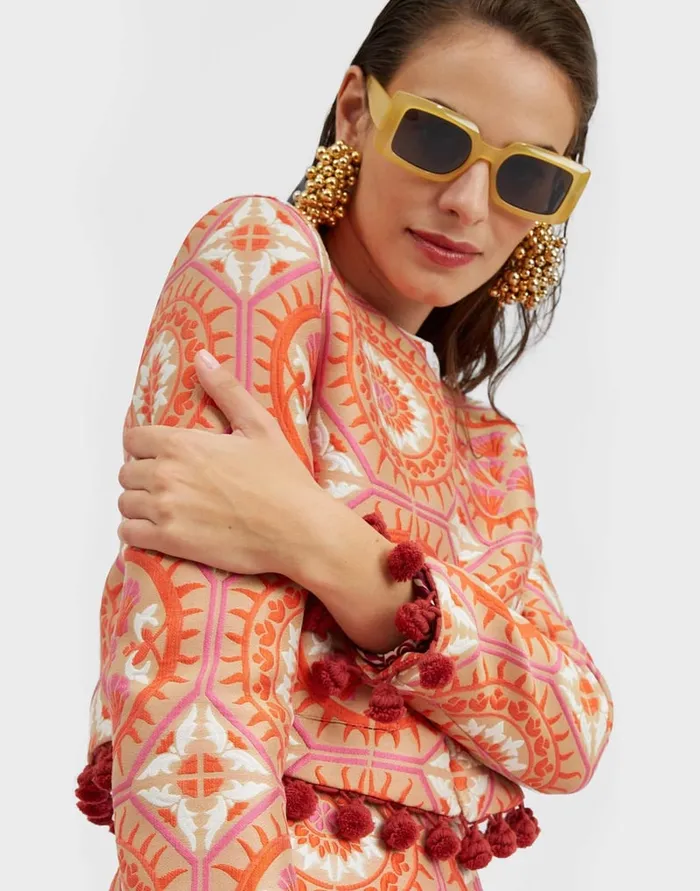 La Doublej Bijoux Jacket Sun Orange In Jacquard With Tassels Women Party Dressing