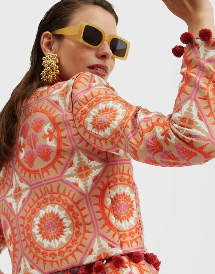 La Doublej Bijoux Jacket Sun Orange In Jacquard With Tassels Women Party Dressing
