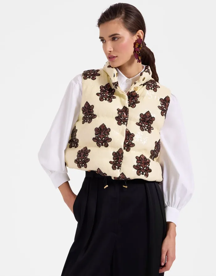 La Doublej Bonbon Puffer Vest Herald Pink In Paillettes Women Outerwear