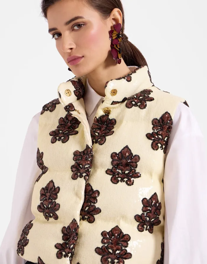 La Doublej Bonbon Puffer Vest Herald Pink In Paillettes Women Outerwear