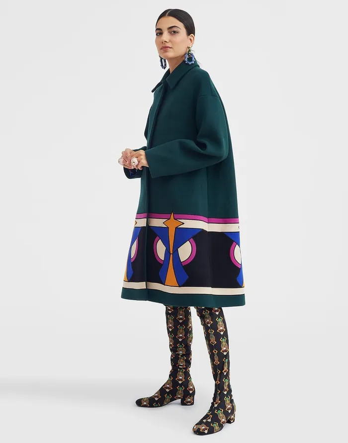 La Doublej Boxy Coat Intarsia Dark Green In Wool Women Outerwear