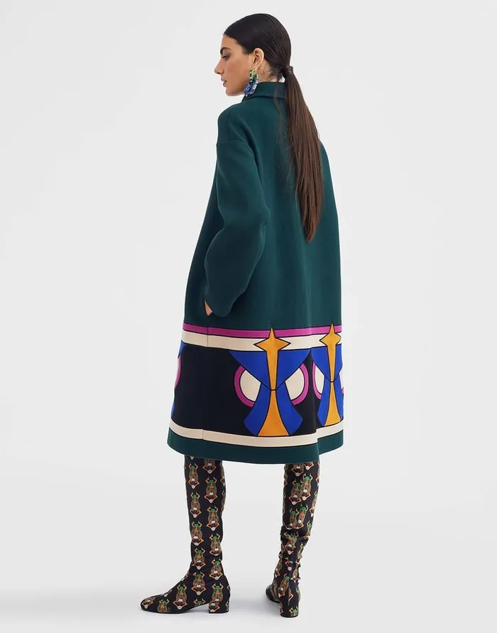 La Doublej Boxy Coat Intarsia Dark Green In Wool Women Outerwear