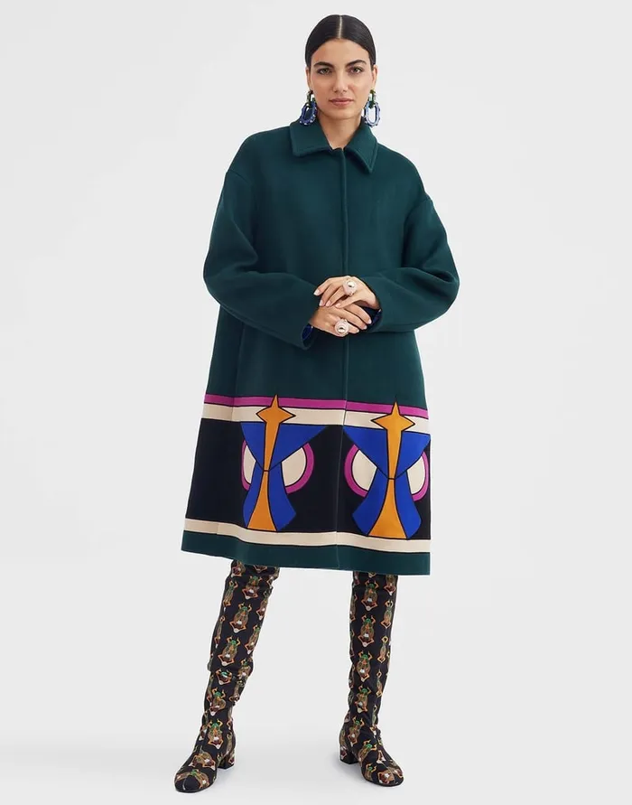 La Doublej Boxy Coat Intarsia Dark Green In Wool Women Outerwear
