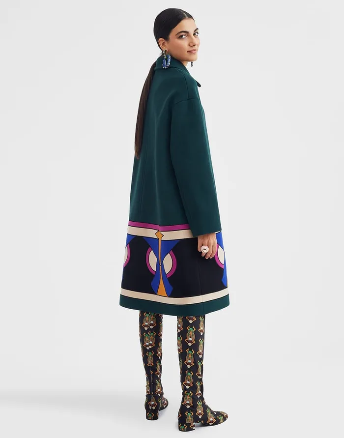 La Doublej Boxy Coat Intarsia Dark Green In Wool Women Outerwear