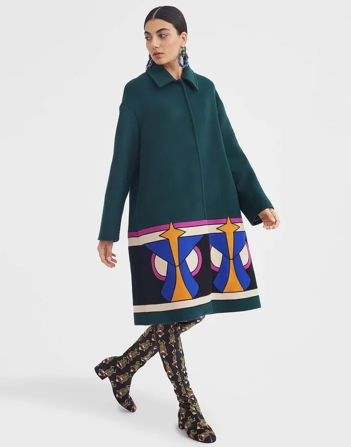 La Doublej Boxy Coat Intarsia Dark Green In Wool Women Outerwear