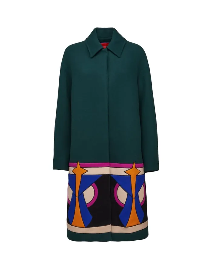 La Doublej Boxy Coat Intarsia Dark Green In Wool Women Outerwear