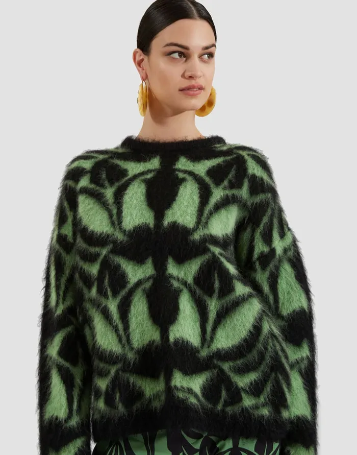 La Doublej Camden Jumper Green and Black In Brushed Wool Women Knitwear