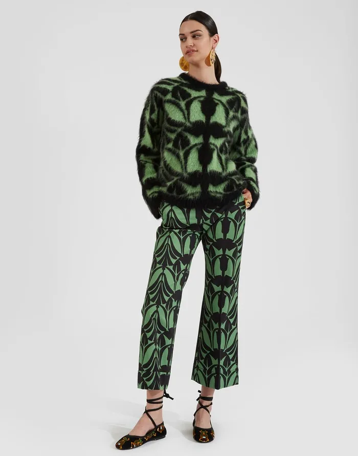 La Doublej Camden Jumper Green and Black In Brushed Wool Women Knitwear