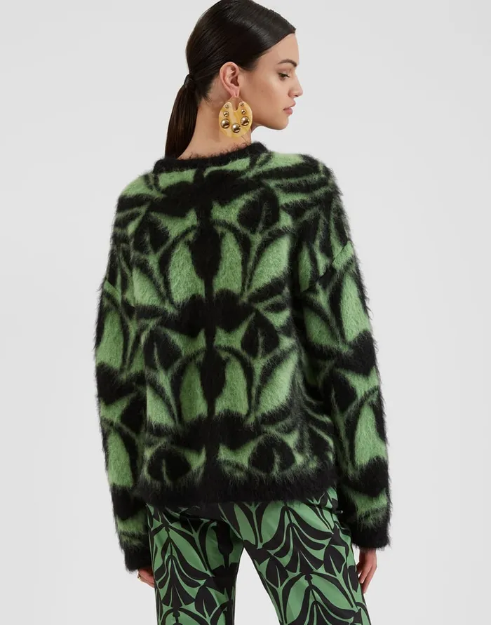 La Doublej Camden Jumper Green and Black In Brushed Wool Women Knitwear