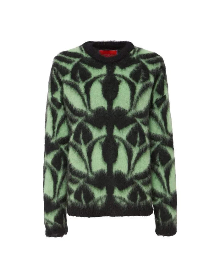 La Doublej Camden Jumper Green and Black In Brushed Wool Women Knitwear