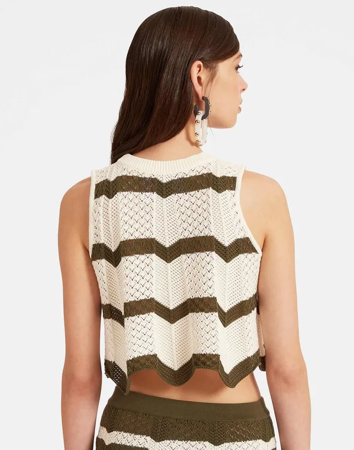 La Doublej Chevron Top Solid Camouflage In Knit Chevron Women Shirts and Tops