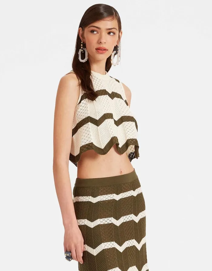 La Doublej Chevron Top Solid Camouflage In Knit Chevron Women Shirts and Tops
