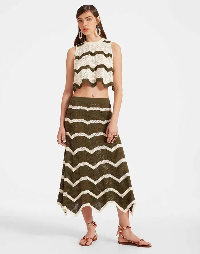 La Doublej Chevron Top Solid Camouflage In Knit Chevron Women Shirts and Tops