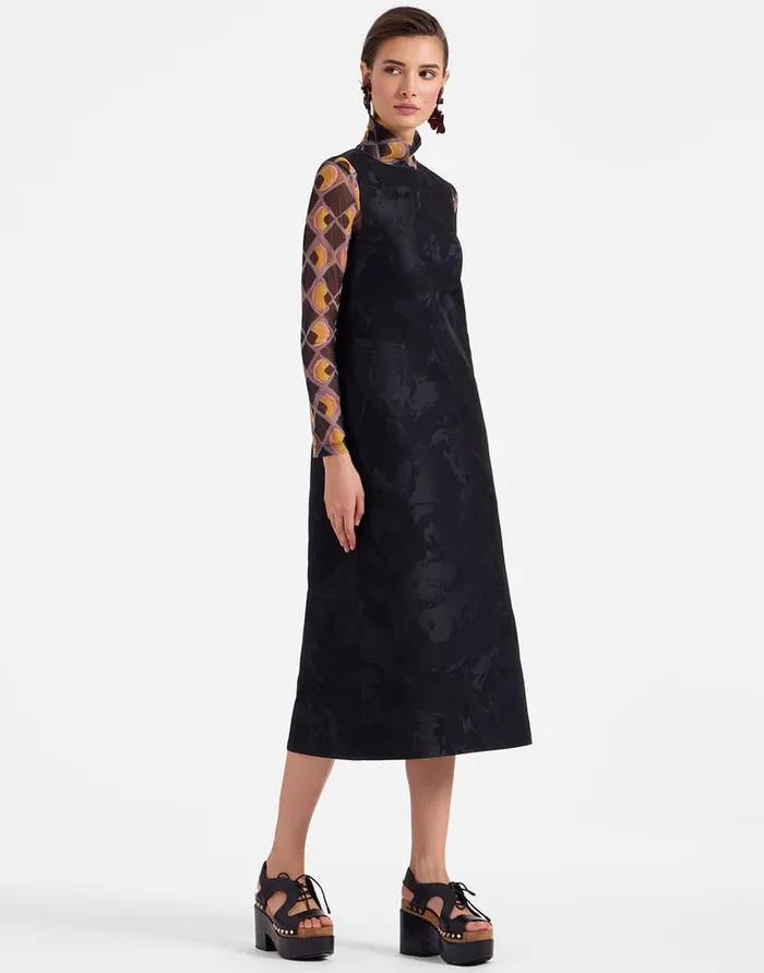 La Doublej Column Dress Sylph Black In Jacquard Women Dresses