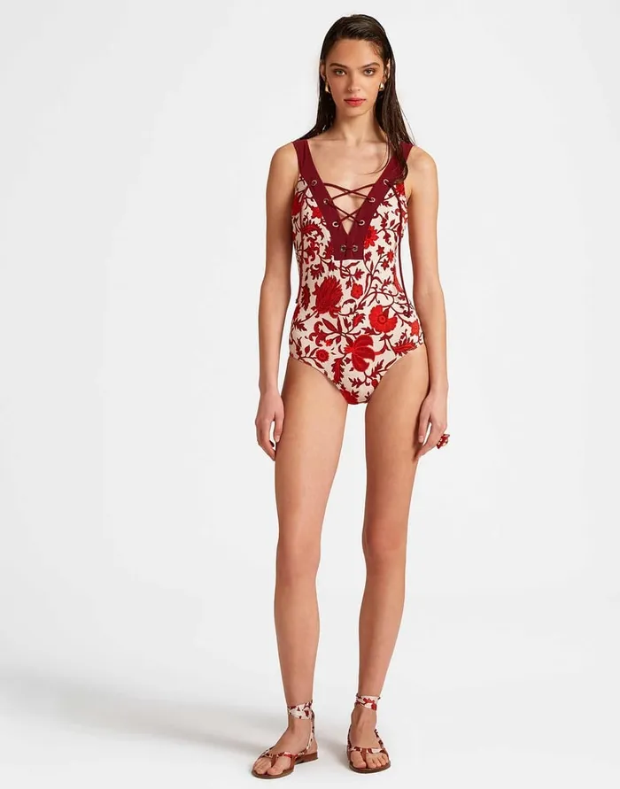 La Doublej Daiquiri Suit Dragonflower Mini Red In Lycra Women Swimwear