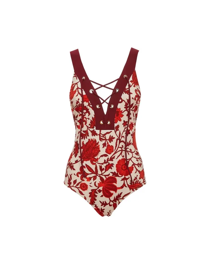 La Doublej Daiquiri Suit Dragonflower Mini Red In Lycra Women Swimwear