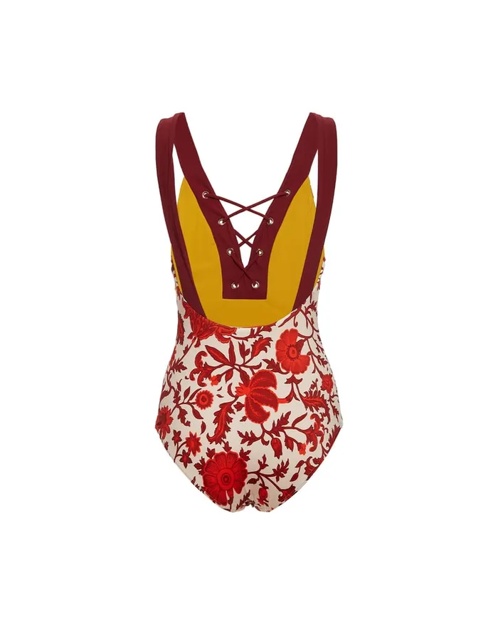 La Doublej Daiquiri Suit Dragonflower Mini Red In Lycra Women Swimwear