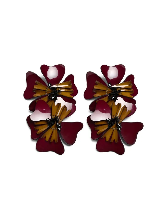 La Doublej Flora Earrings Solid Burgundy In Macro Pansy Women Jewelry