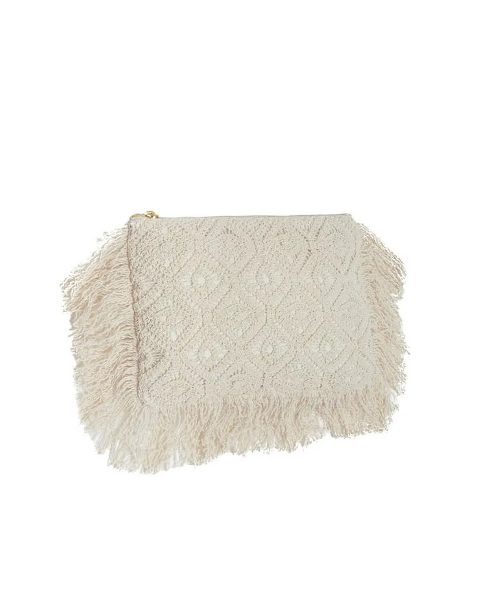 La Doublej Hand Pochette Plaza Cream In Macram Women Bags and Pochettes