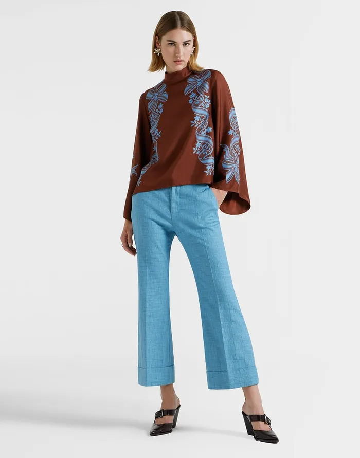 La Doublej Hendrix Pants Solid Light Blue In Shot Cotton Women Shorts and Pants