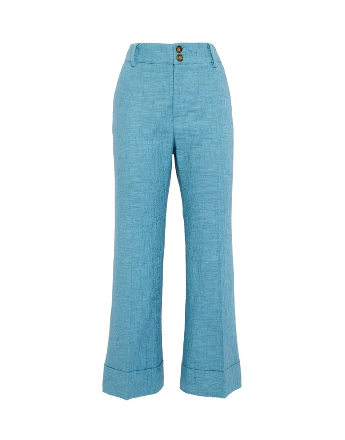 La Doublej Hendrix Pants Solid Light Blue In Shot Cotton Women Shorts and Pants