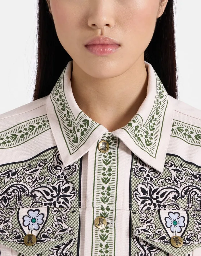 La Doublej Jj Jean Jacket Mirage Place Green In Cotton Drill Women Outerwear