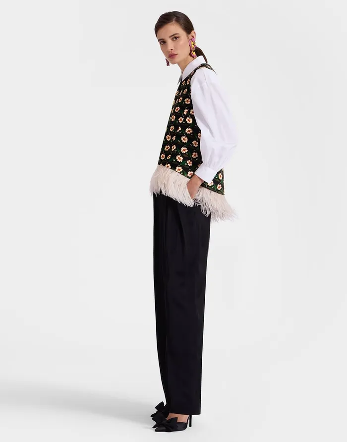 La Doublej La Scala Top Mayfair Black In Cotton Velvet With Feathers Women Shirts and Tops