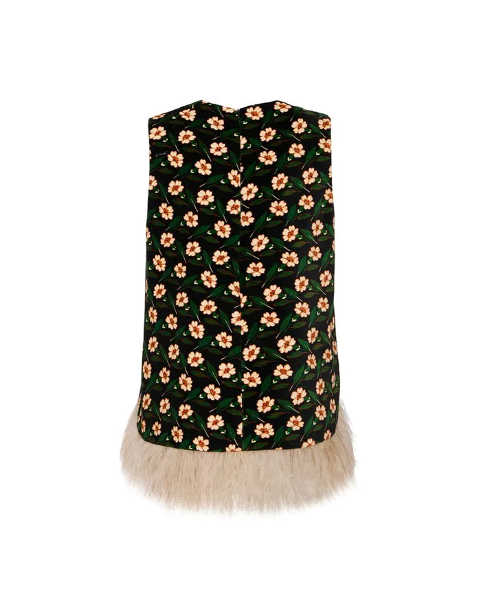 La Doublej La Scala Top Mayfair Black In Cotton Velvet With Feathers Women Shirts and Tops