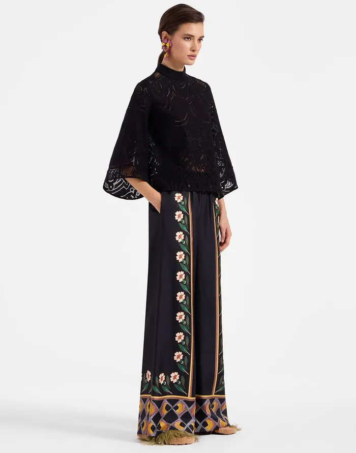 La Doublej Lacey Make An Exit Top Solid Black In Embroidered Cotton Women Shirts and Tops