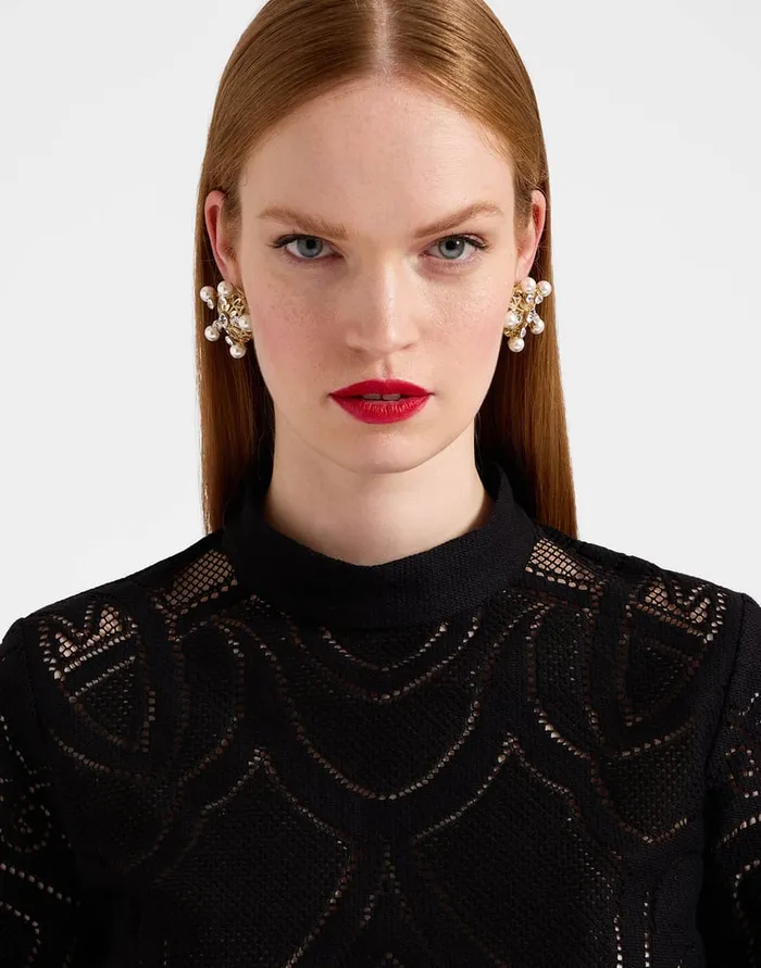 La Doublej Lacey Make An Exit Top Solid Black In Embroidered Cotton Women Shirts and Tops