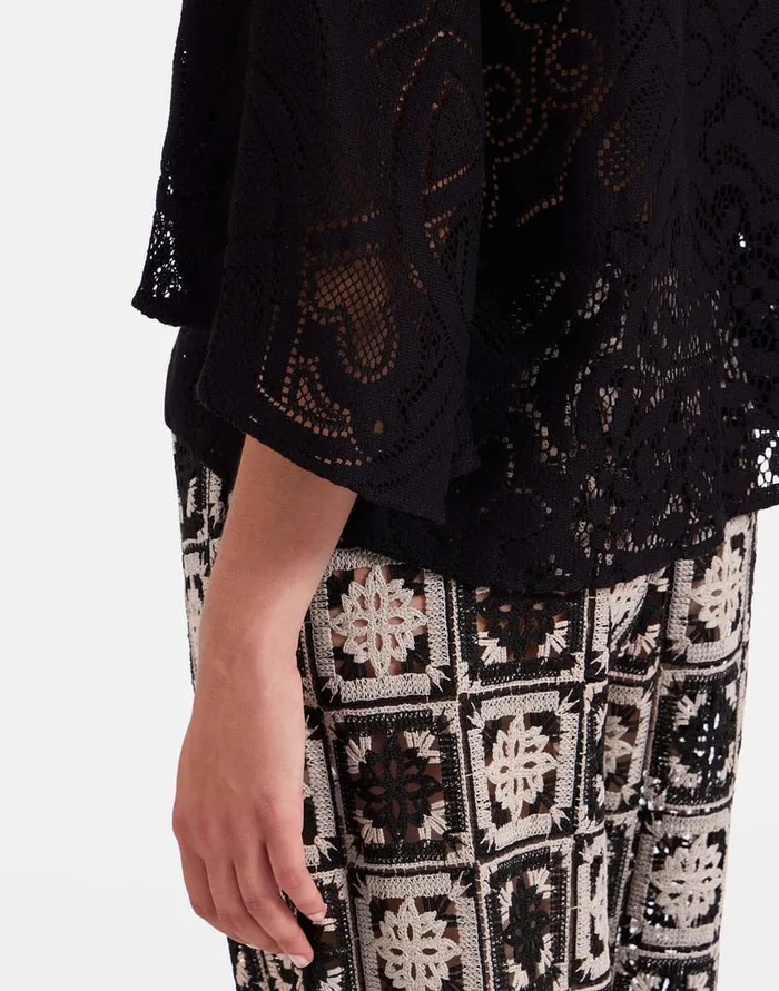 La Doublej Lacey Make An Exit Top Solid Black In Embroidered Cotton Women Shirts and Tops