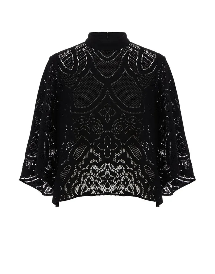 La Doublej Lacey Make An Exit Top Solid Black In Embroidered Cotton Women Shirts and Tops