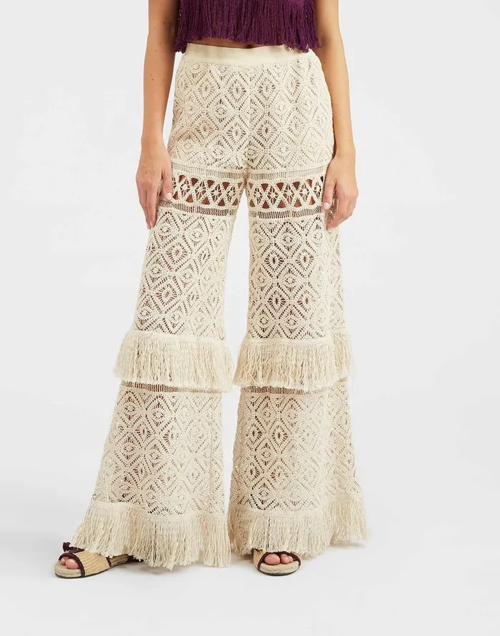 La Doublej Lacey Palazzo Pants Plaza Cream In Macram Women Shorts and Pants