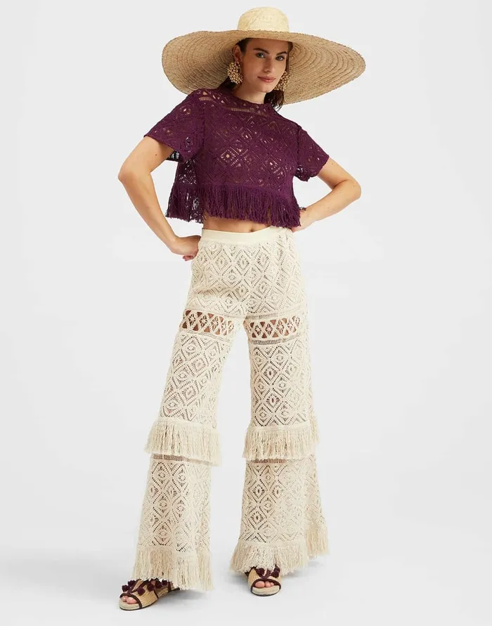 La Doublej Lacey Palazzo Pants Plaza Cream In Macram Women Shorts and Pants