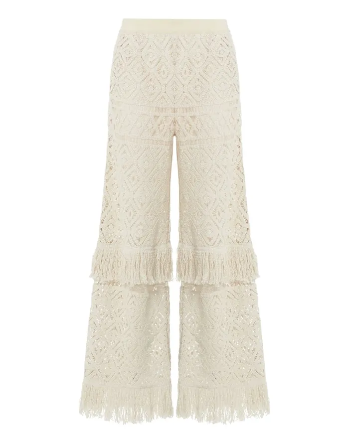 La Doublej Lacey Palazzo Pants Plaza Cream In Macram Women Shorts and Pants
