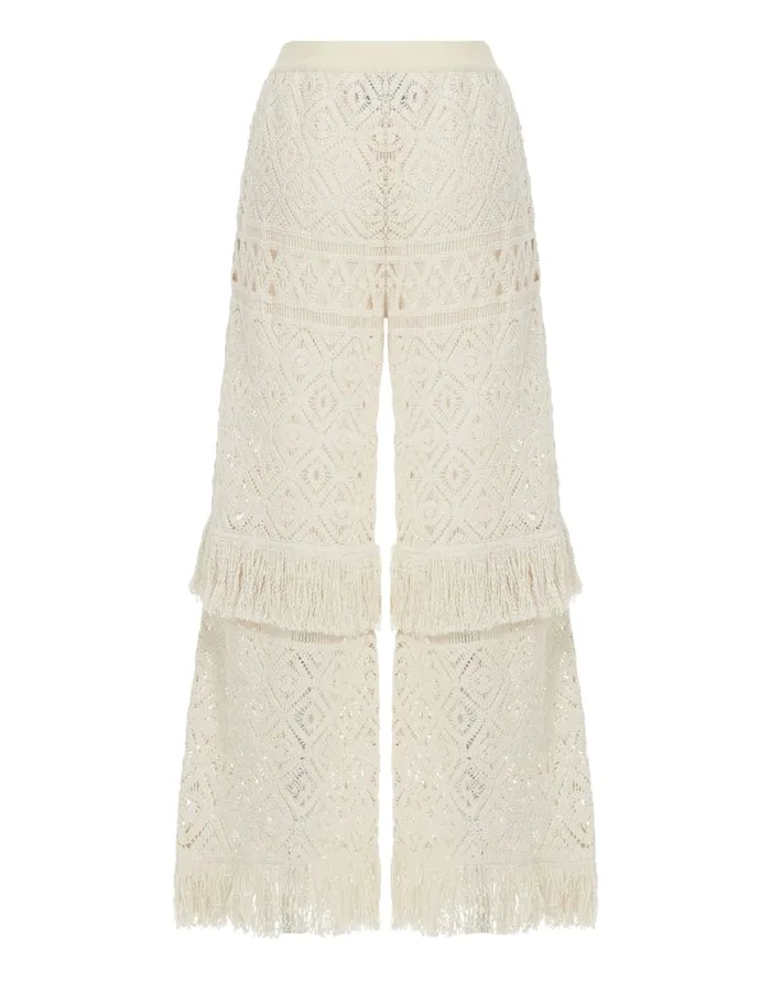La Doublej Lacey Palazzo Pants Plaza Cream In Macram Women Shorts and Pants