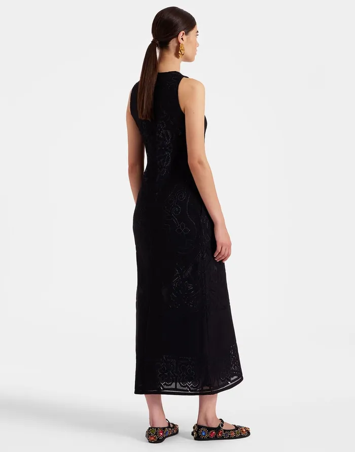 La Doublej Lacey Racer Dress Solid Black In Embroidered Cotton Women Dresses