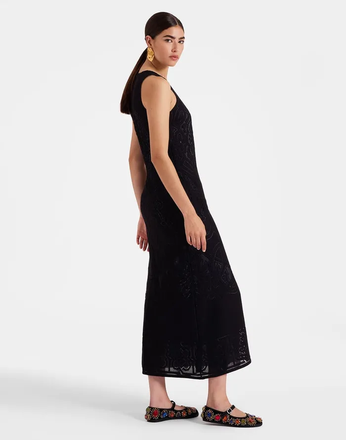 La Doublej Lacey Racer Dress Solid Black In Embroidered Cotton Women Dresses