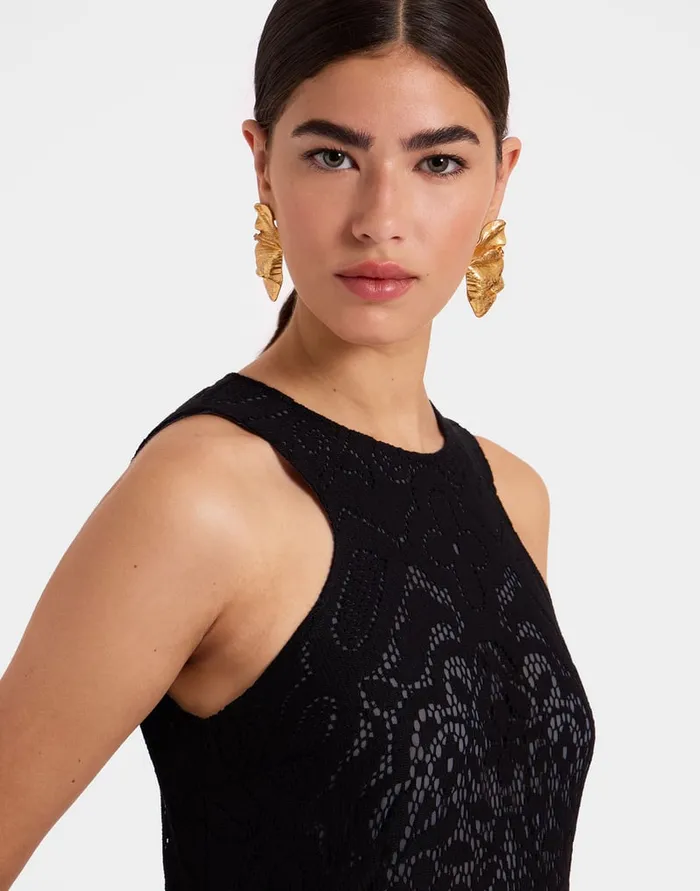 La Doublej Lacey Racer Dress Solid Black In Embroidered Cotton Women Dresses